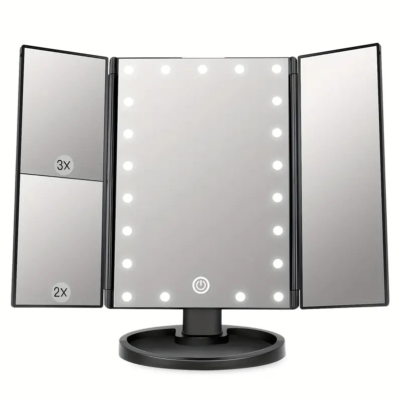 LED Lights 2X 3X Magnification Lighted Makeup Mirror, Touch Control, Trifold Makeup Mirror, Rechargeable and dimmable light-0