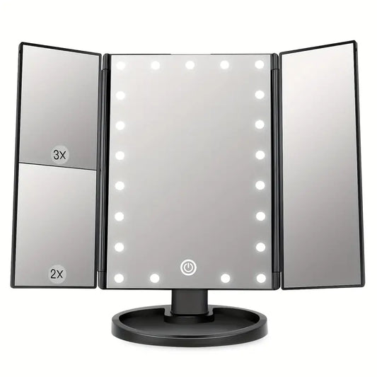 LED Lights 2X 3X Magnification Lighted Makeup Mirror,  Touch Control, Trifold Makeup Mirror, Rechargeable and dimmable light-0