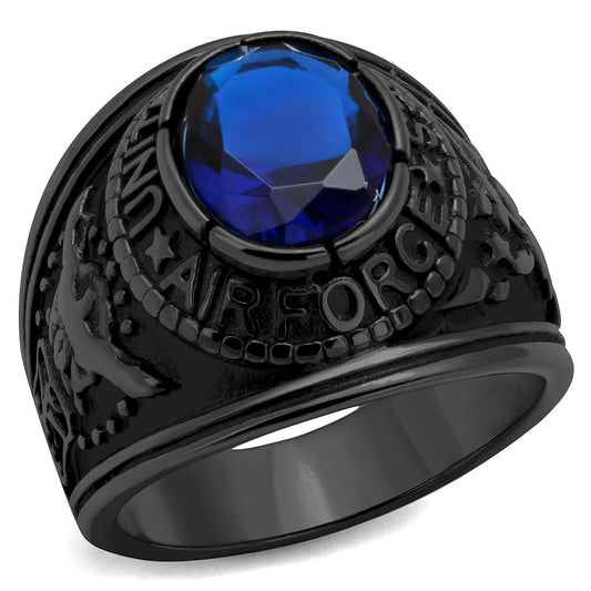 TK414708J - IP Black(Ion Plating) Stainless Steel Ring with Synthetic Synthetic Glass in Sapphire-0